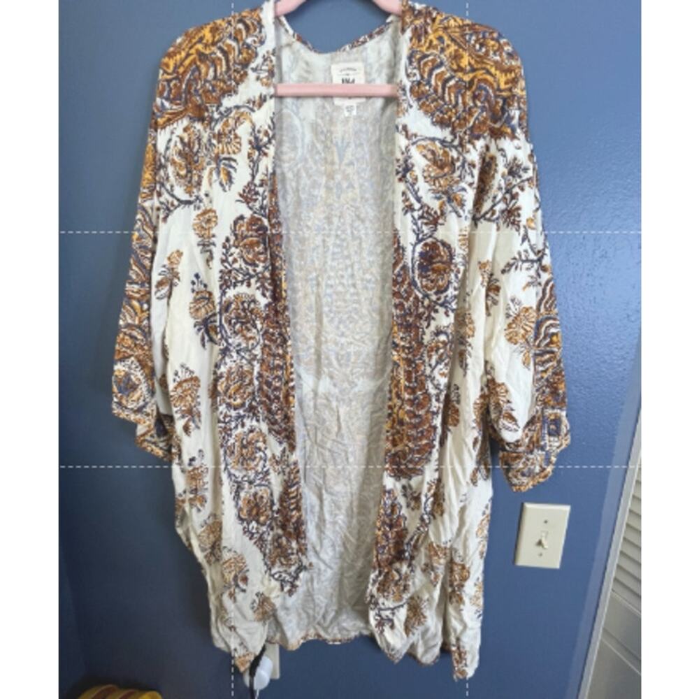 Billabong Brown Floral Boho Kimono Open Front Lightweight Cover Up Kimono Large - Picture 7 of 7
